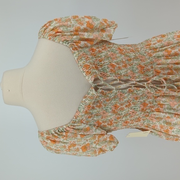 NEW Pies in the Sky Floral Lace Up Back Maxi Dress Orange 3X bohemian peasant - Picture 4 of 9